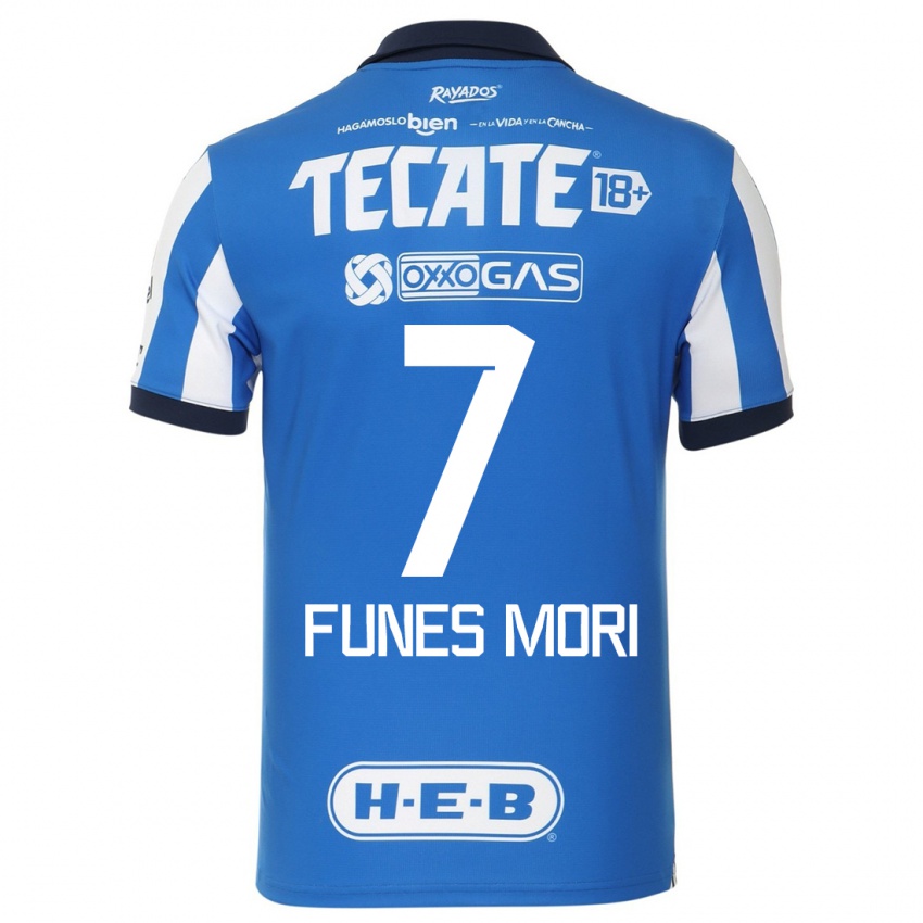 Męski Rogelio Funes Mori #7 Niebiesko Biały Domowa Koszulka 2023/24 Koszulki Klubowe