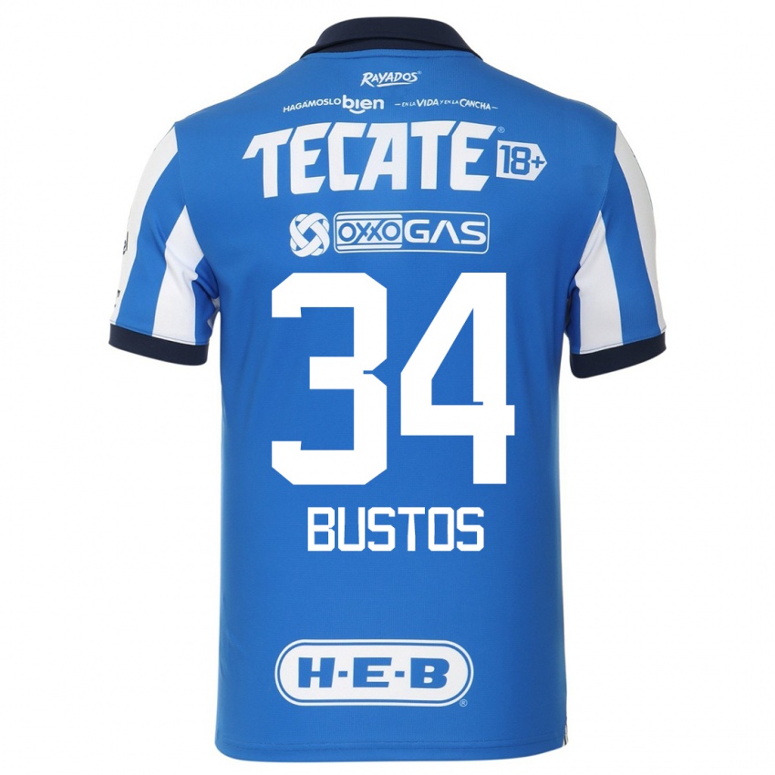 Męski César Bustos #34 Niebiesko Biały Domowa Koszulka 2023/24 Koszulki Klubowe