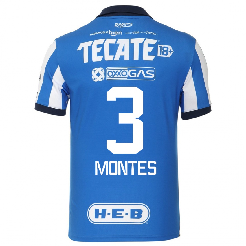 Męski Cesar Montes #3 Niebiesko Biały Domowa Koszulka 2023/24 Koszulki Klubowe