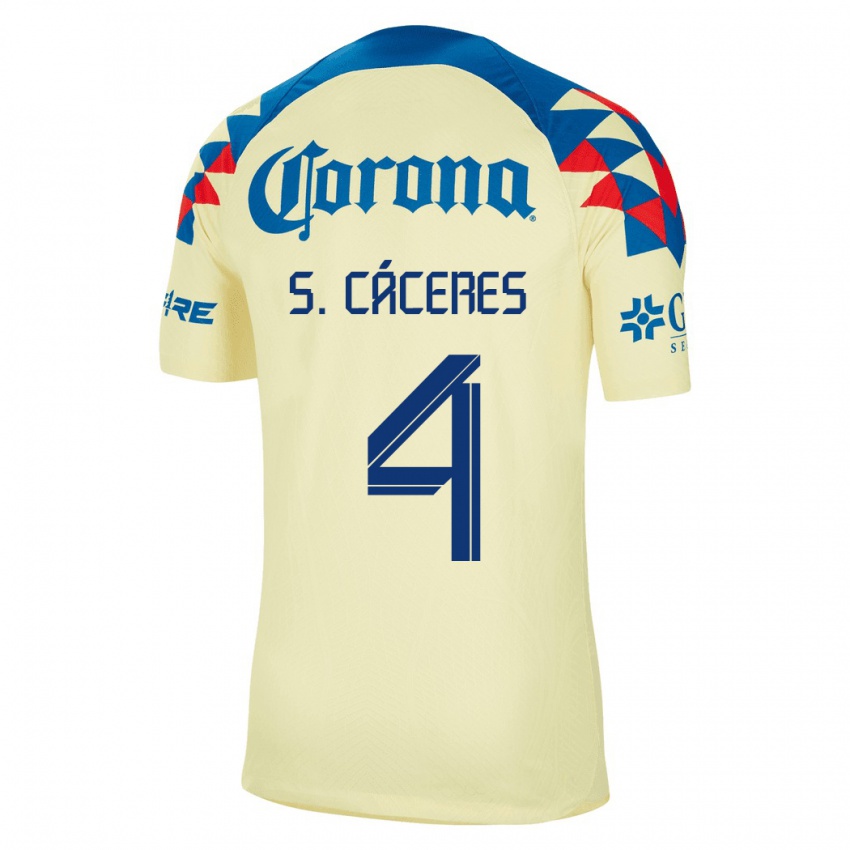 Męski Sebastian Caceres #4 Żółty Domowa Koszulka 2023/24 Koszulki Klubowe