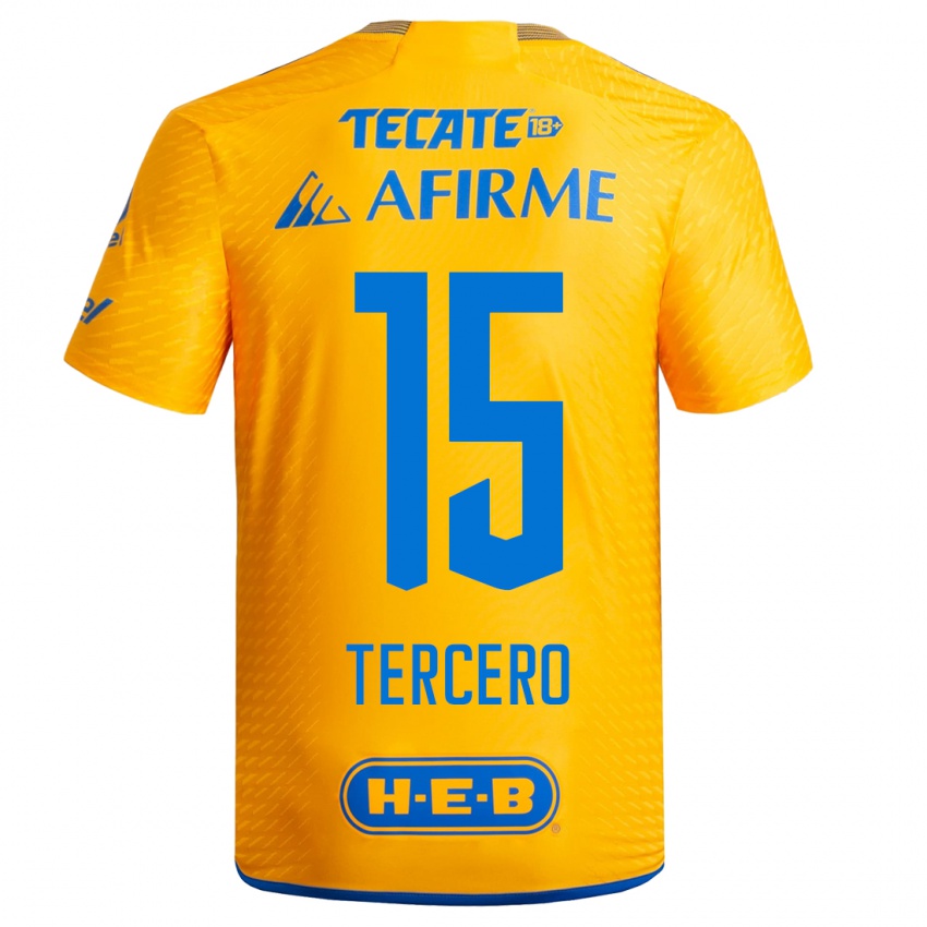 Męski Eduardo Tercero #15 Żółty Domowa Koszulka 2023/24 Koszulki Klubowe