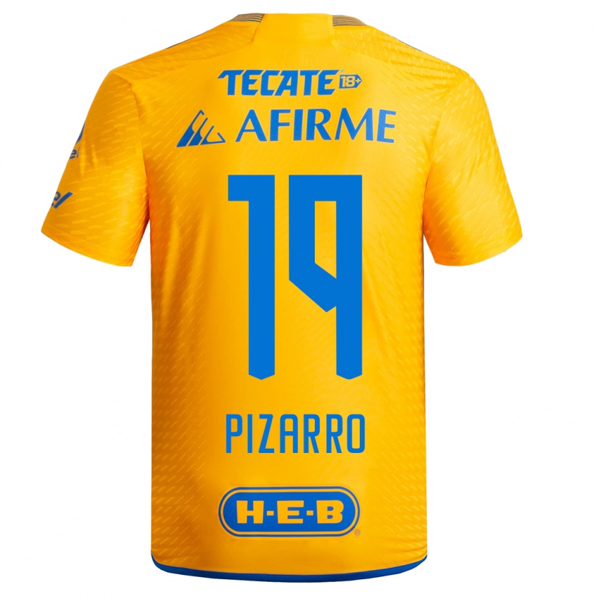 Męski Guido Pizarro #19 Żółty Domowa Koszulka 2023/24 Koszulki Klubowe