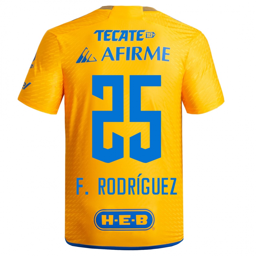 Męski Felipe Rodríguez #25 Żółty Domowa Koszulka 2023/24 Koszulki Klubowe