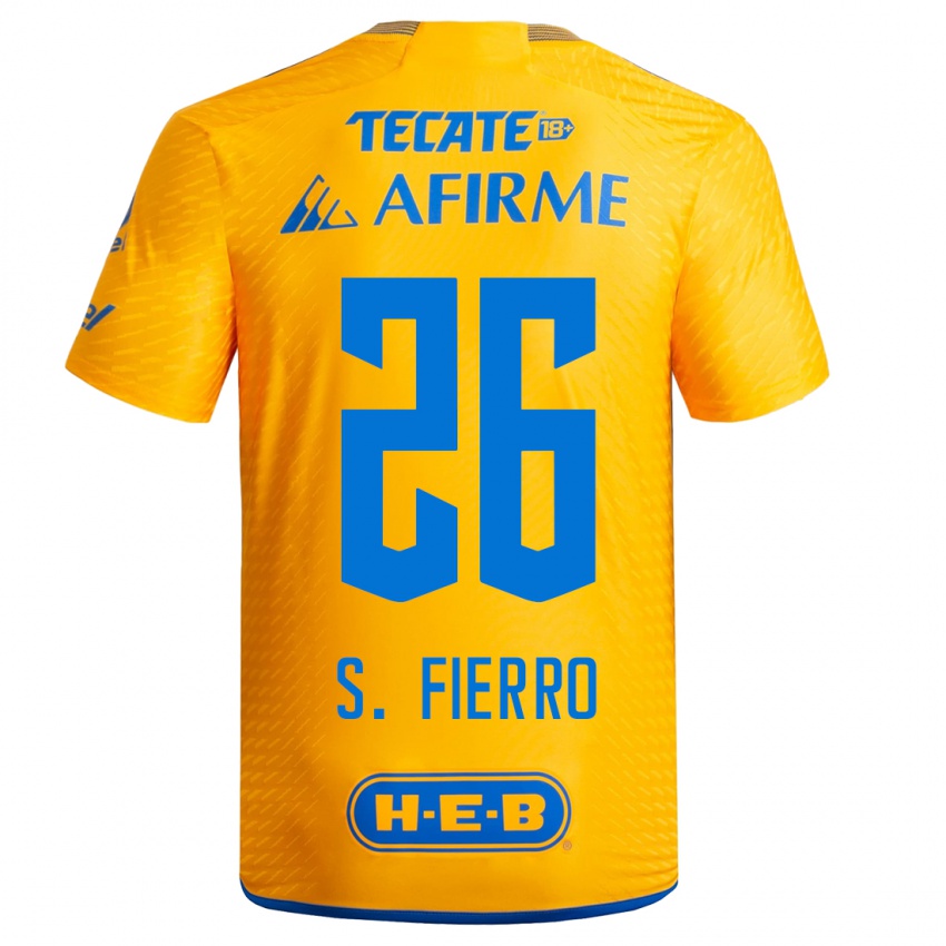 Męski Sebastián Fierro #26 Żółty Domowa Koszulka 2023/24 Koszulki Klubowe