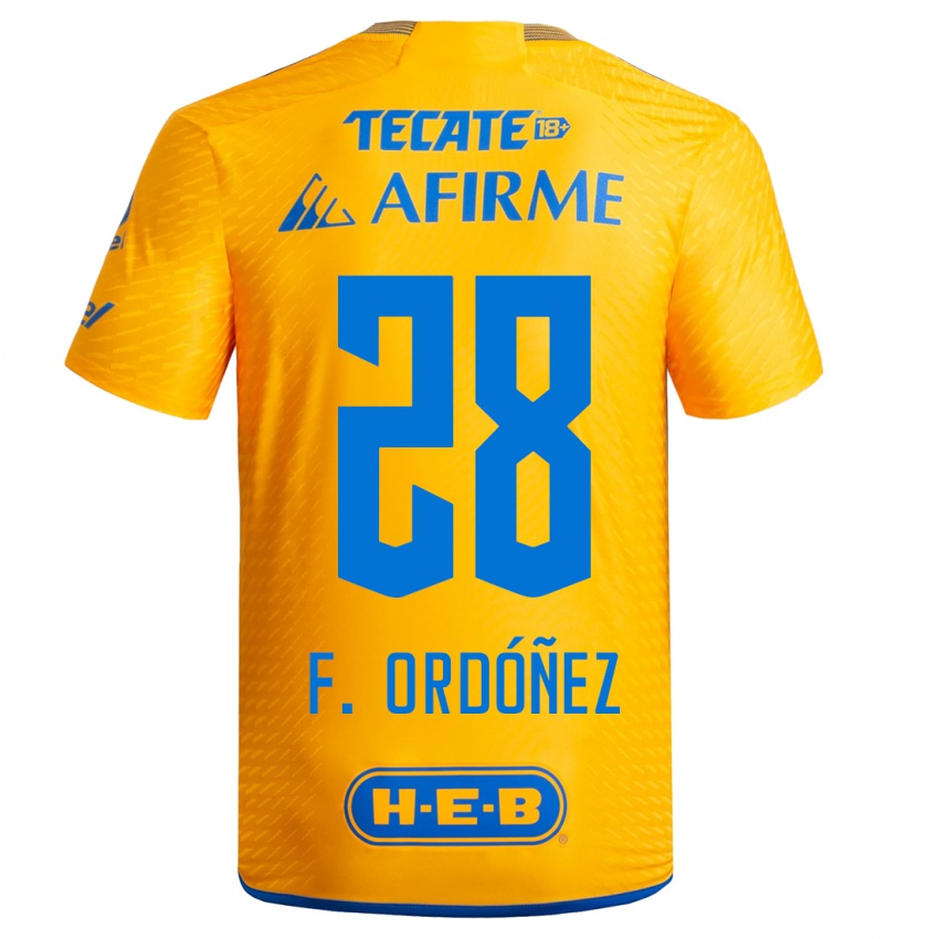 Męski Fernando Ordóñez #28 Żółty Domowa Koszulka 2023/24 Koszulki Klubowe