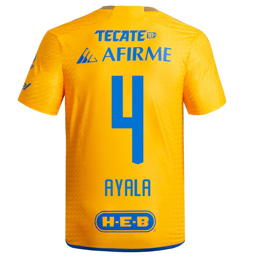Męski Hugo Ayala #4 Żółty Domowa Koszulka 2023/24 Koszulki Klubowe