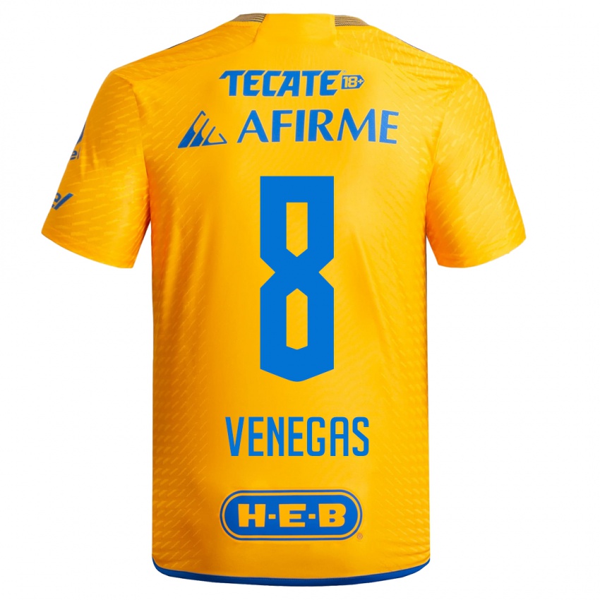 Męski Francisco Venegas #8 Żółty Domowa Koszulka 2023/24 Koszulki Klubowe