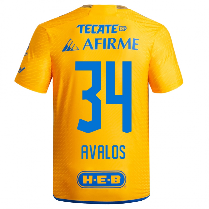 Męski Erick Avalos #34 Żółty Domowa Koszulka 2023/24 Koszulki Klubowe