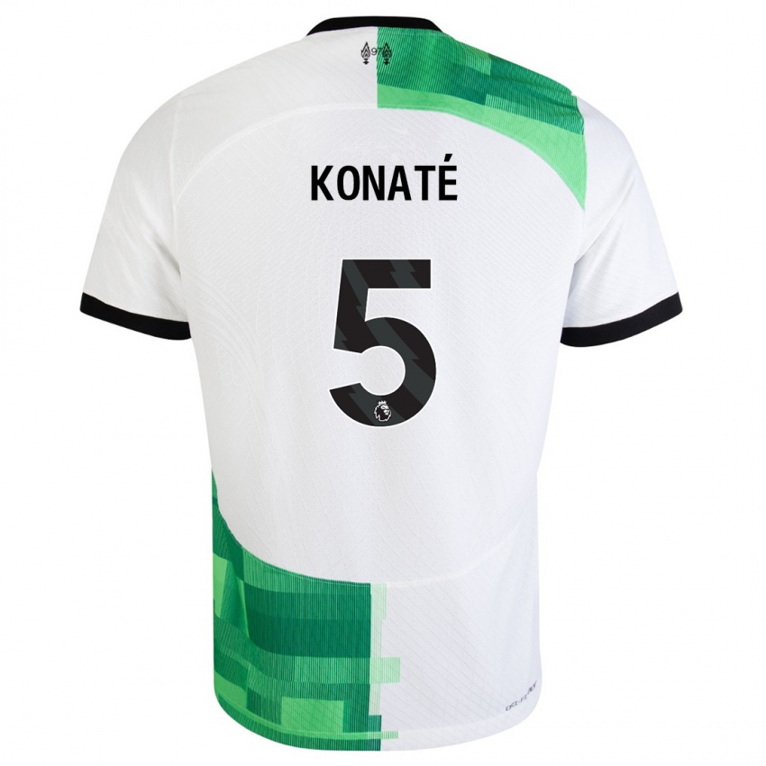 Męski Ibrahima Konate #5 Biały Zielony Wyjazdowa Koszulka 2023/24 Koszulki Klubowe