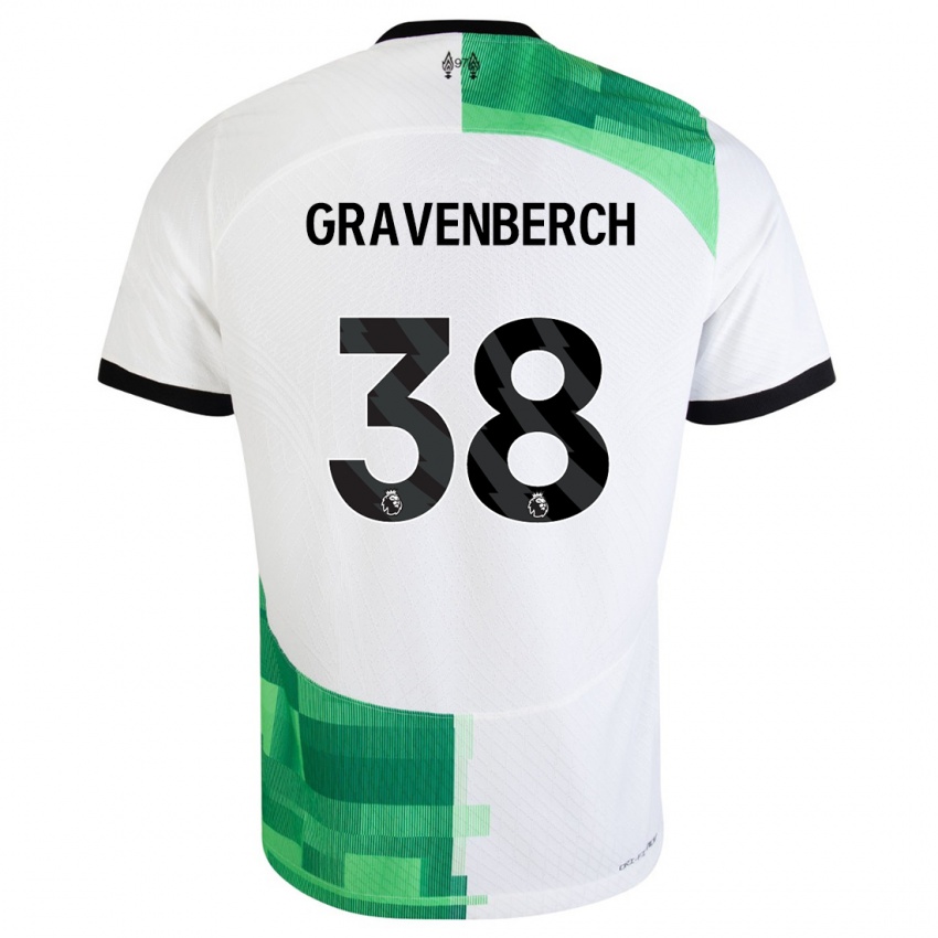 Męski Ryan Gravenberch #38 Biały Zielony Wyjazdowa Koszulka 2023/24 Koszulki Klubowe