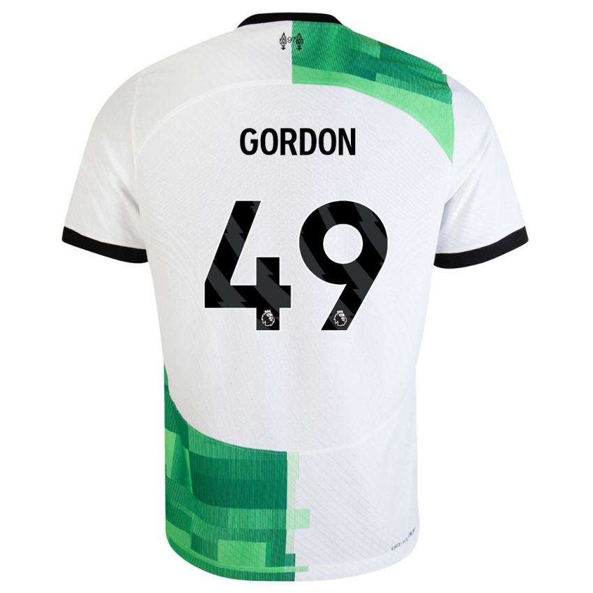 Męski Kaide Gordon #49 Biały Zielony Wyjazdowa Koszulka 2023/24 Koszulki Klubowe