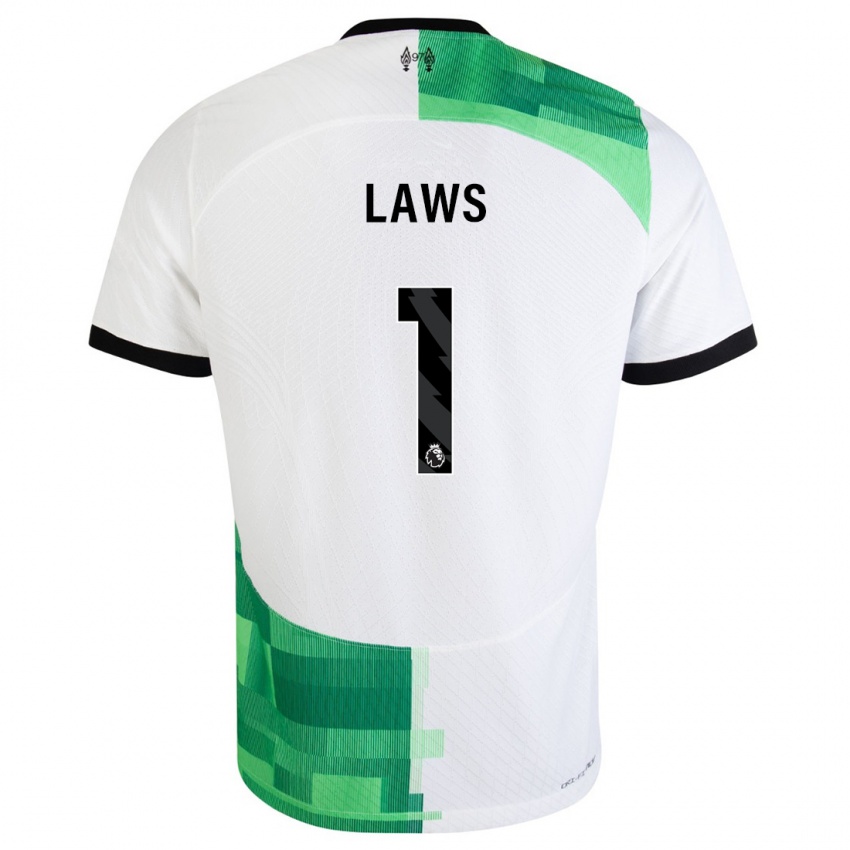 Męski Rachael Laws #1 Biały Zielony Wyjazdowa Koszulka 2023/24 Koszulki Klubowe