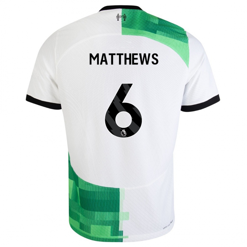 Męski Jasmine Matthews #6 Biały Zielony Wyjazdowa Koszulka 2023/24 Koszulki Klubowe