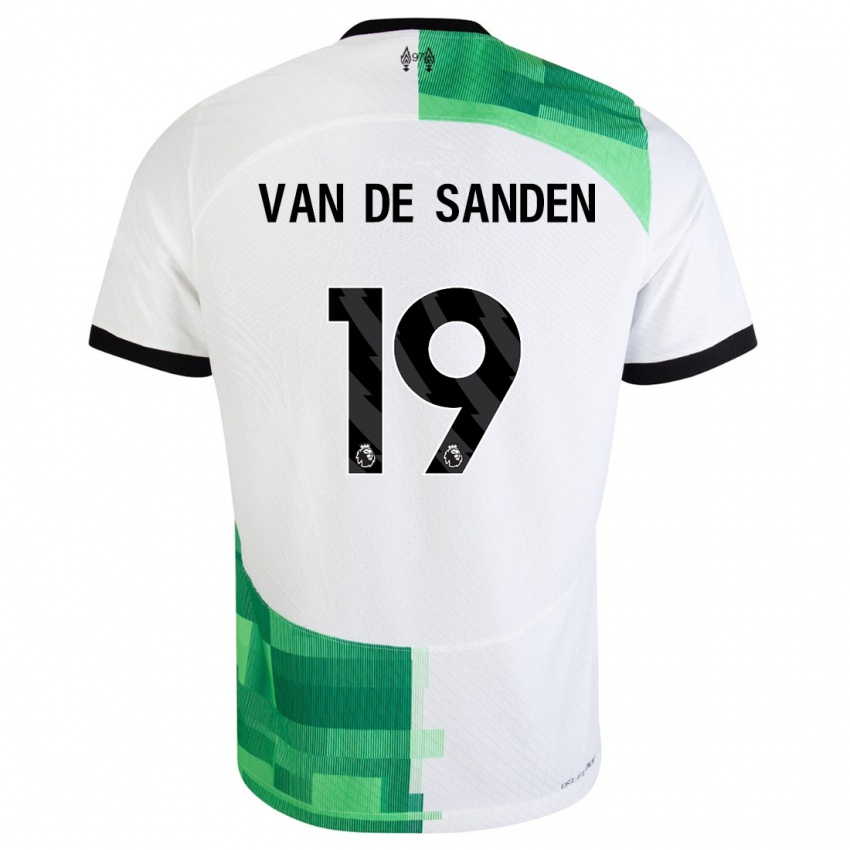Męski Shanice Van De Sanden #19 Biały Zielony Wyjazdowa Koszulka 2023/24 Koszulki Klubowe