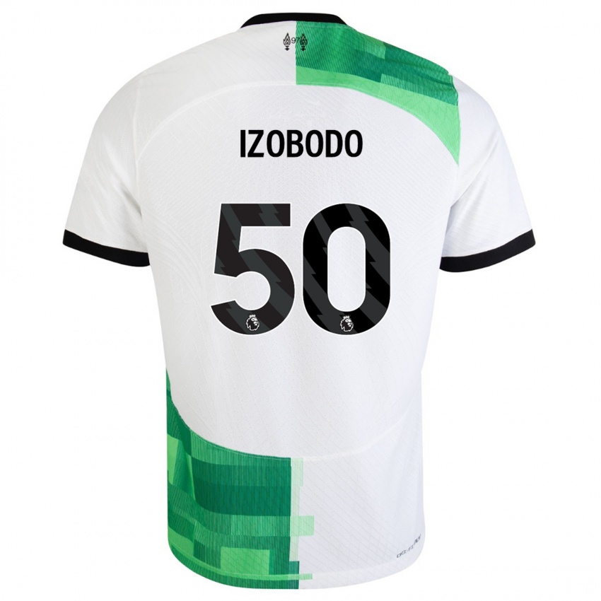 Męski Elijah Izobodo John #50 Biały Zielony Wyjazdowa Koszulka 2023/24 Koszulki Klubowe