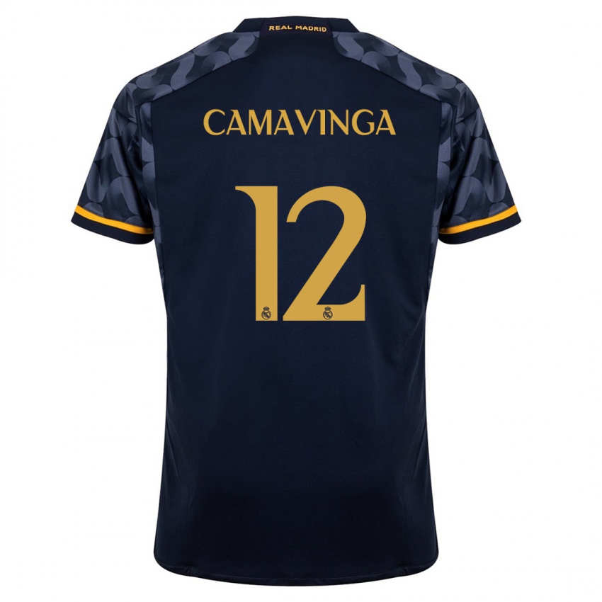 Męski Eduardo Camavinga #12 Ciemny Niebieski Wyjazdowa Koszulka 2023/24 Koszulki Klubowe