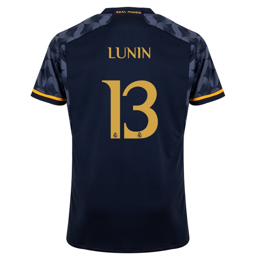 Męski Andriy Lunin #13 Ciemny Niebieski Wyjazdowa Koszulka 2023/24 Koszulki Klubowe