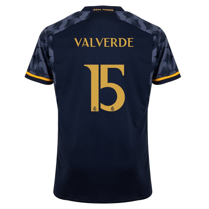 Męski Federico Valverde #15 Ciemny Niebieski Wyjazdowa Koszulka 2023/24 Koszulki Klubowe