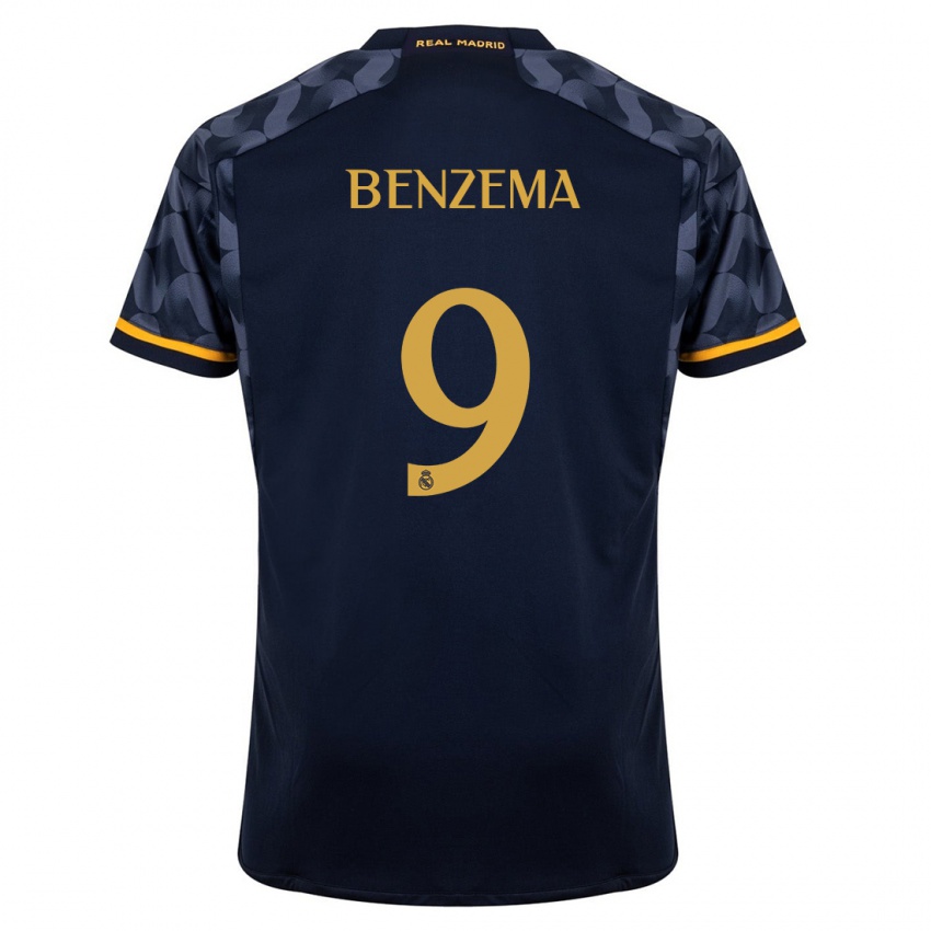 Męski Karim Benzema #9 Ciemny Niebieski Wyjazdowa Koszulka 2023/24 Koszulki Klubowe