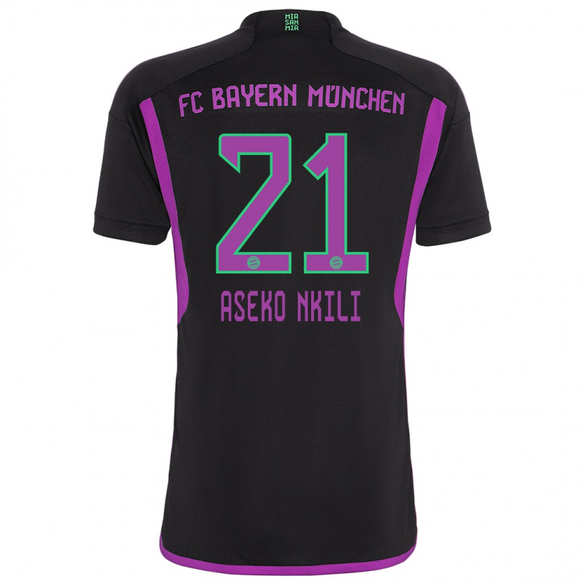 Męski Noel Aseko Nkili #21 Czarny Wyjazdowa Koszulka 2023/24 Koszulki Klubowe