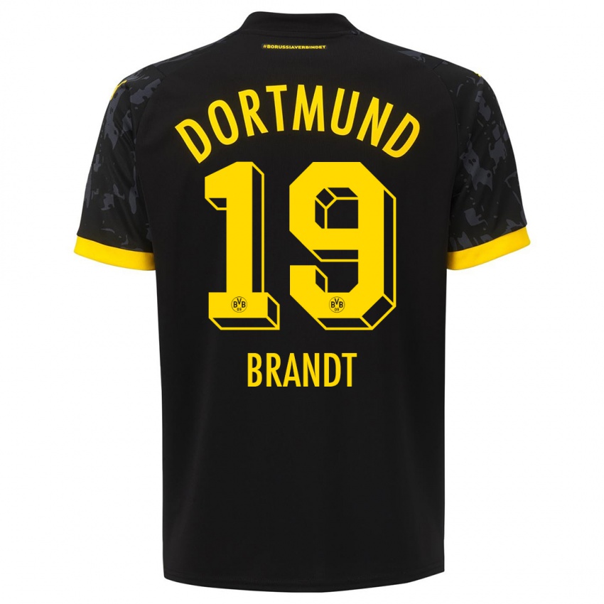 Męski Julian Brandt #19 Czarny Wyjazdowa Koszulka 2023/24 Koszulki Klubowe