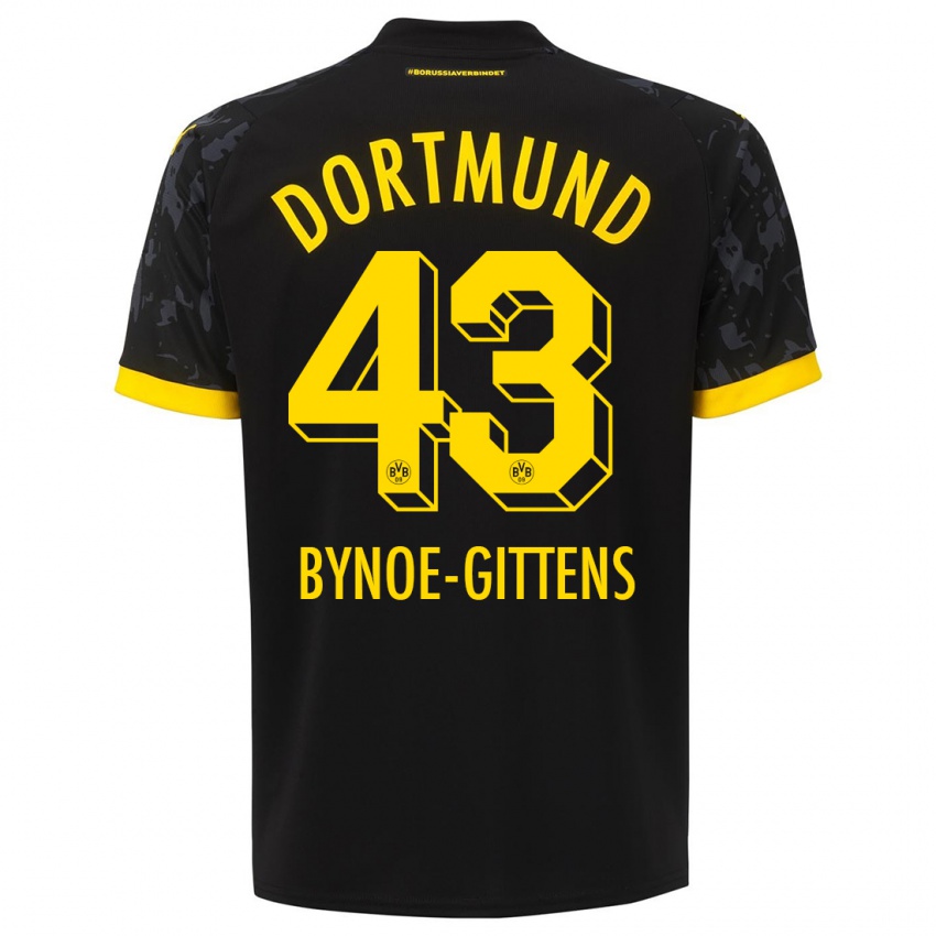 Męski Jamie Bynoe-Gittens #43 Czarny Wyjazdowa Koszulka 2023/24 Koszulki Klubowe