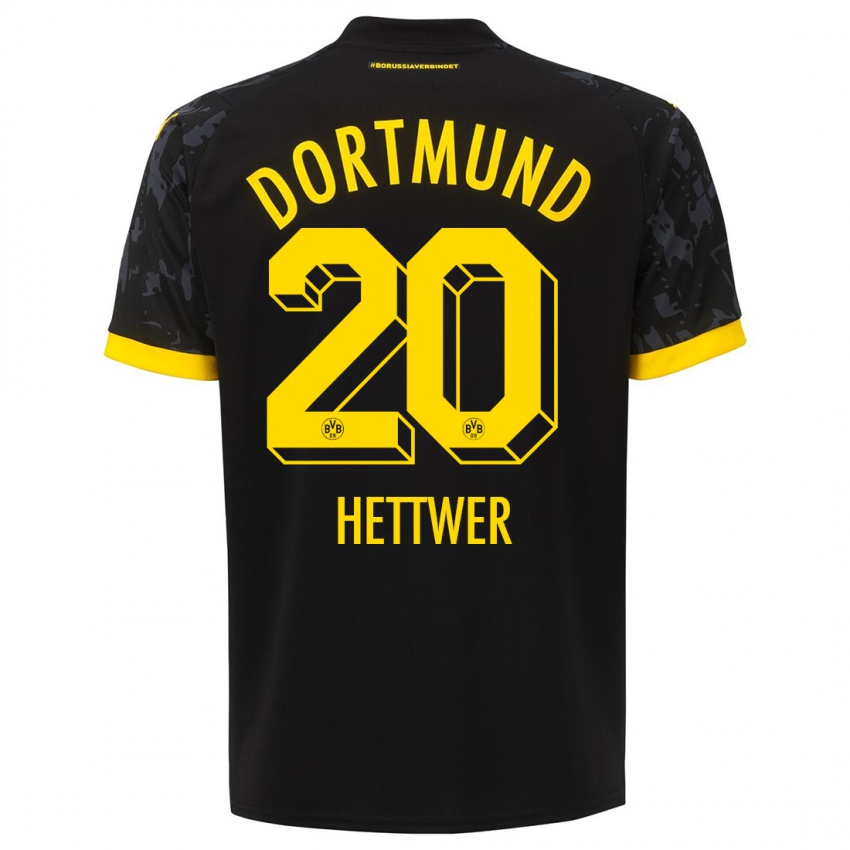 Męski Julian Hettwer #20 Czarny Wyjazdowa Koszulka 2023/24 Koszulki Klubowe