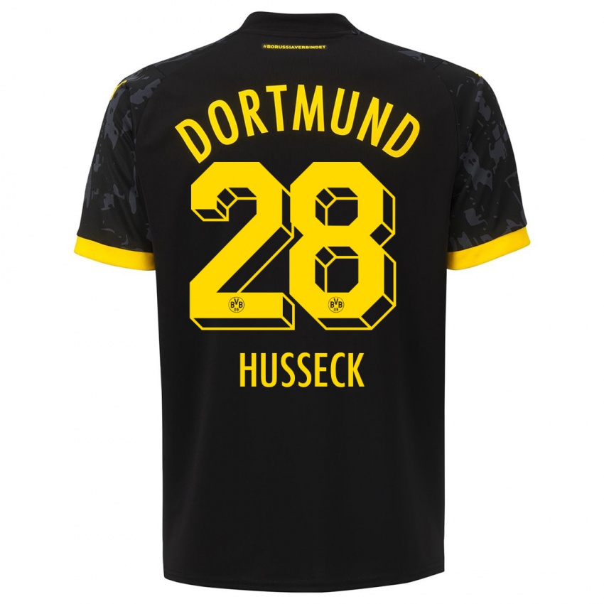 Męski Jonah Husseck #28 Czarny Wyjazdowa Koszulka 2023/24 Koszulki Klubowe