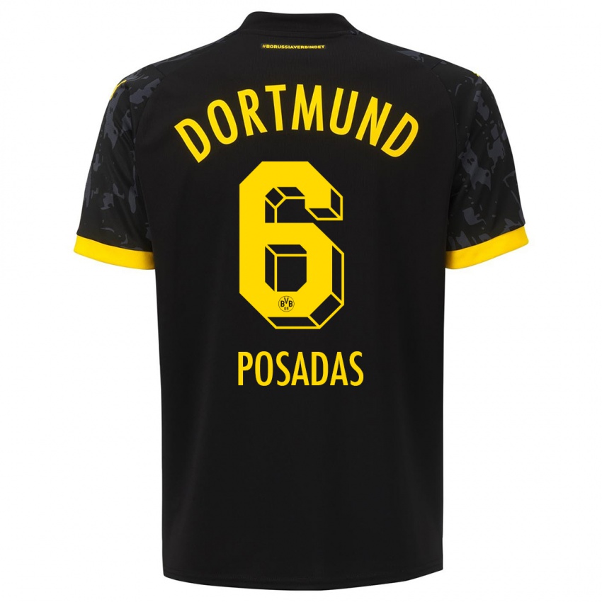 Męski Leonardo Posadas #6 Czarny Wyjazdowa Koszulka 2023/24 Koszulki Klubowe