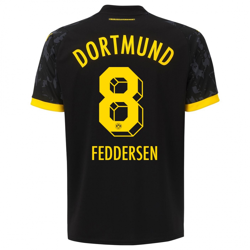 Męski Jonas Feddersen #8 Czarny Wyjazdowa Koszulka 2023/24 Koszulki Klubowe