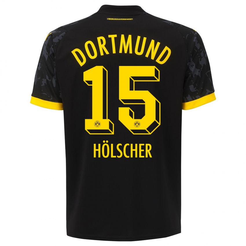 Męski Mats Hölscher #15 Czarny Wyjazdowa Koszulka 2023/24 Koszulki Klubowe
