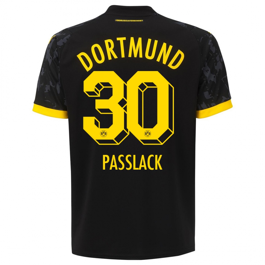 Męski Felix Passlack #30 Czarny Wyjazdowa Koszulka 2023/24 Koszulki Klubowe