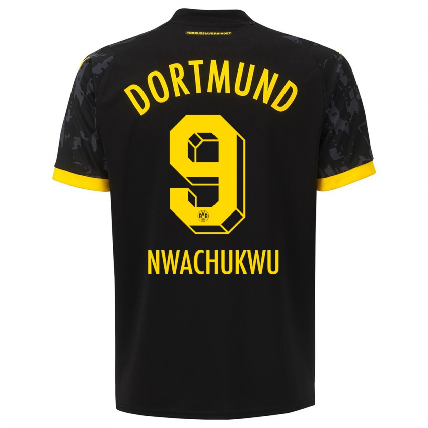 Męski Isaak Nwachukwu #9 Czarny Wyjazdowa Koszulka 2023/24 Koszulki Klubowe