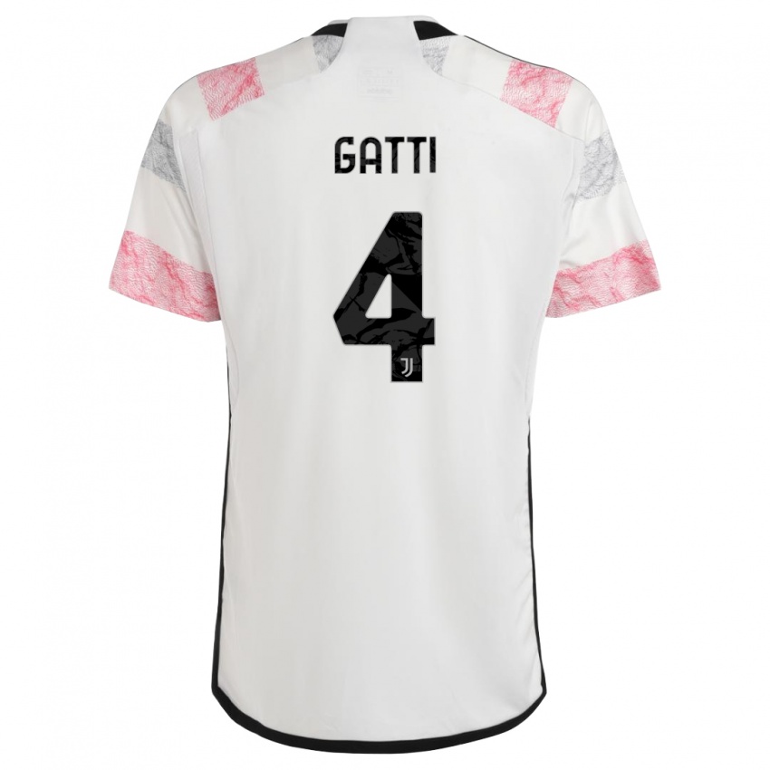 Męski Federico Gatti #4 Biały Różowy Wyjazdowa Koszulka 2023/24 Koszulki Klubowe
