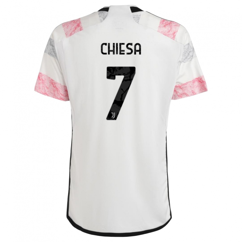 Męski Federico Chiesa #7 Biały Różowy Wyjazdowa Koszulka 2023/24 Koszulki Klubowe