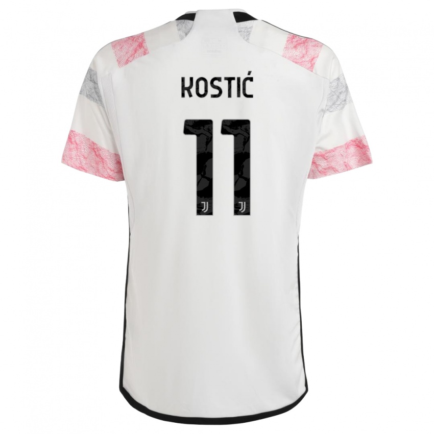 Męski Filip Kostic #11 Biały Różowy Wyjazdowa Koszulka 2023/24 Koszulki Klubowe