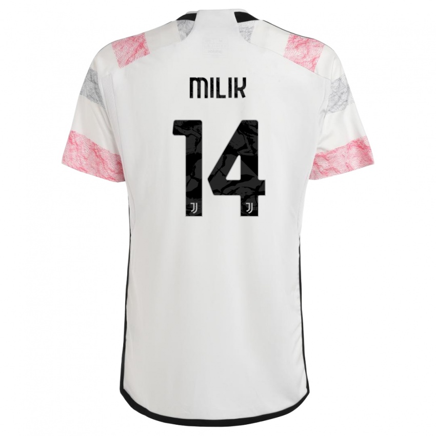 Męski Arkadiusz Milik #14 Biały Różowy Wyjazdowa Koszulka 2023/24 Koszulki Klubowe