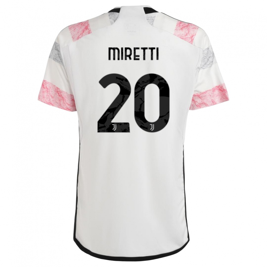 Męski Fabio Miretti #20 Biały Różowy Wyjazdowa Koszulka 2023/24 Koszulki Klubowe