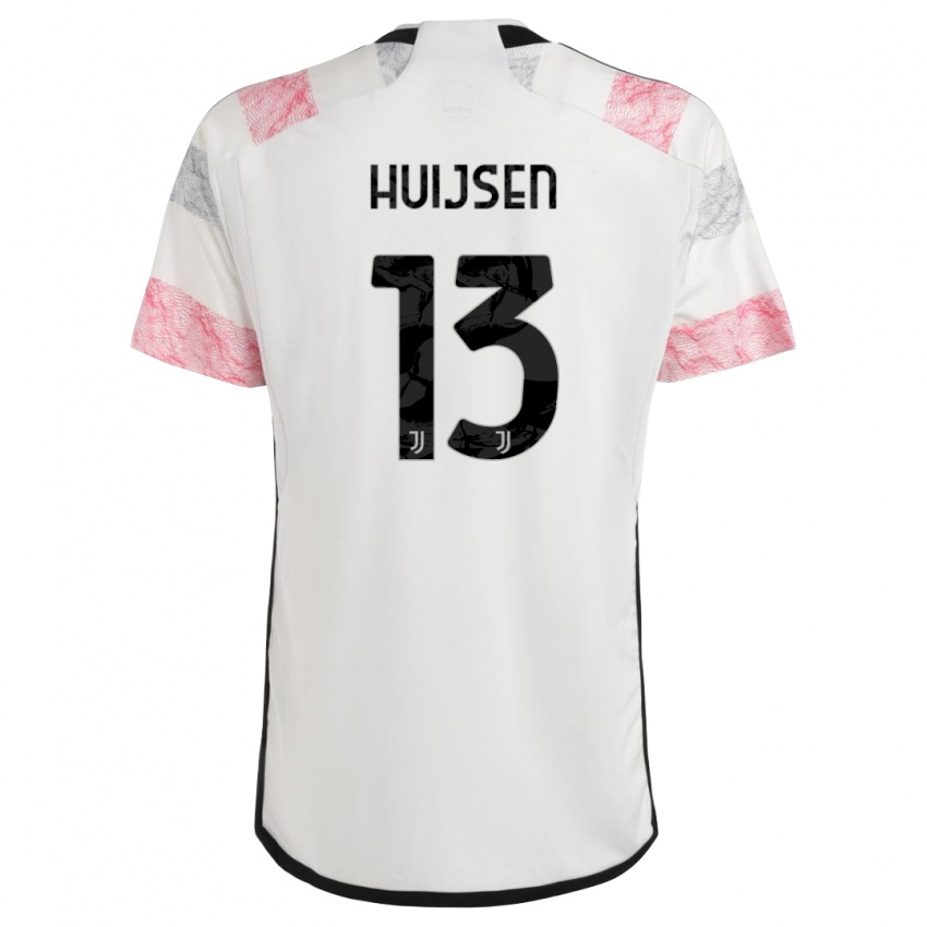 Męski Dean Huijsen #13 Biały Różowy Wyjazdowa Koszulka 2023/24 Koszulki Klubowe