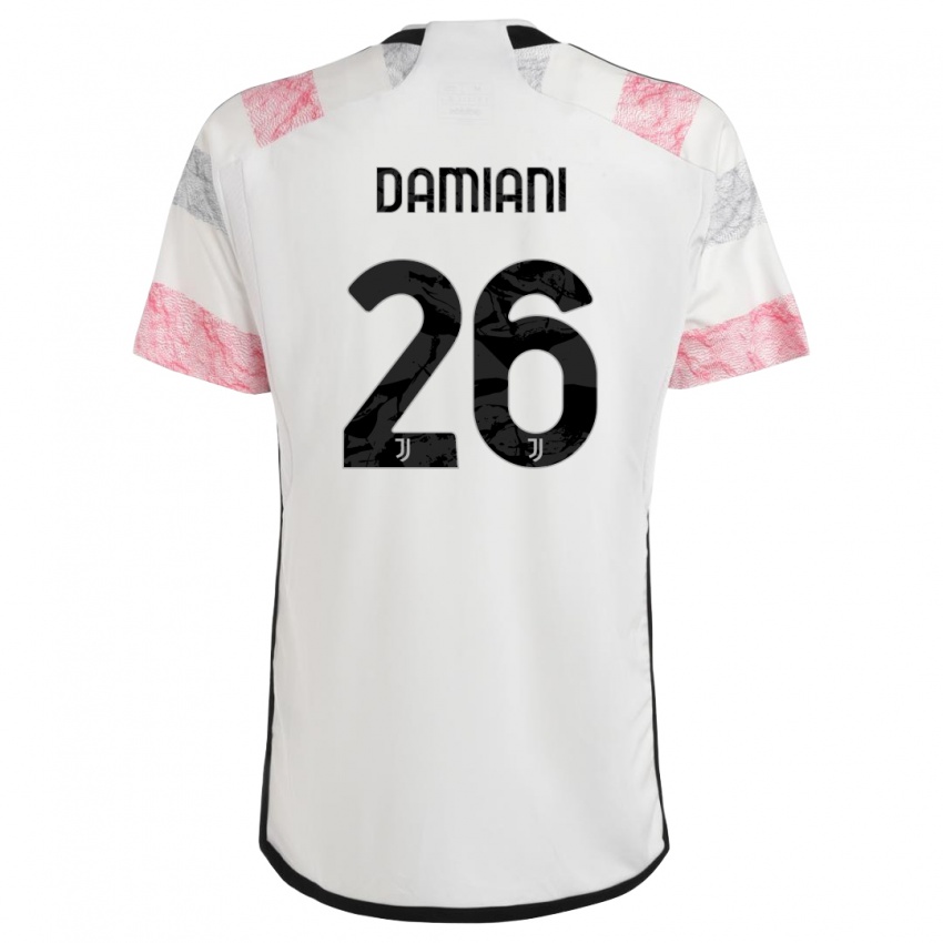 Męski Samuele Damiani #26 Biały Różowy Wyjazdowa Koszulka 2023/24 Koszulki Klubowe