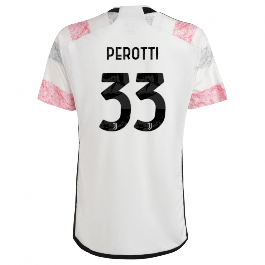 Męski Clemente Perotti #33 Biały Różowy Wyjazdowa Koszulka 2023/24 Koszulki Klubowe