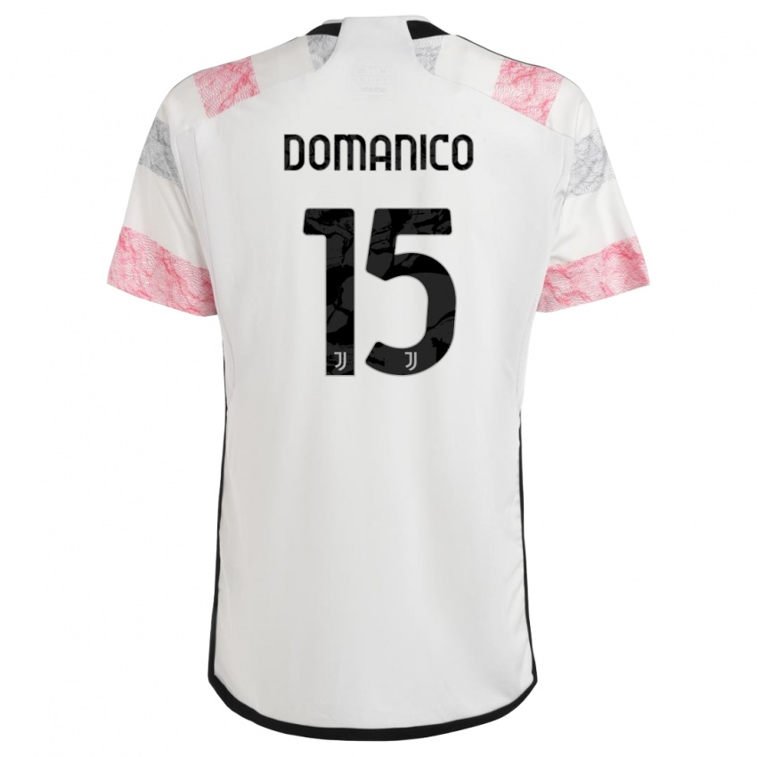 Męski Saverio Domanico #15 Biały Różowy Wyjazdowa Koszulka 2023/24 Koszulki Klubowe