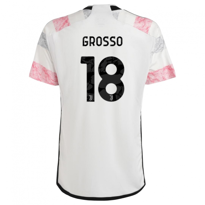Męski Filippo Grosso #18 Biały Różowy Wyjazdowa Koszulka 2023/24 Koszulki Klubowe