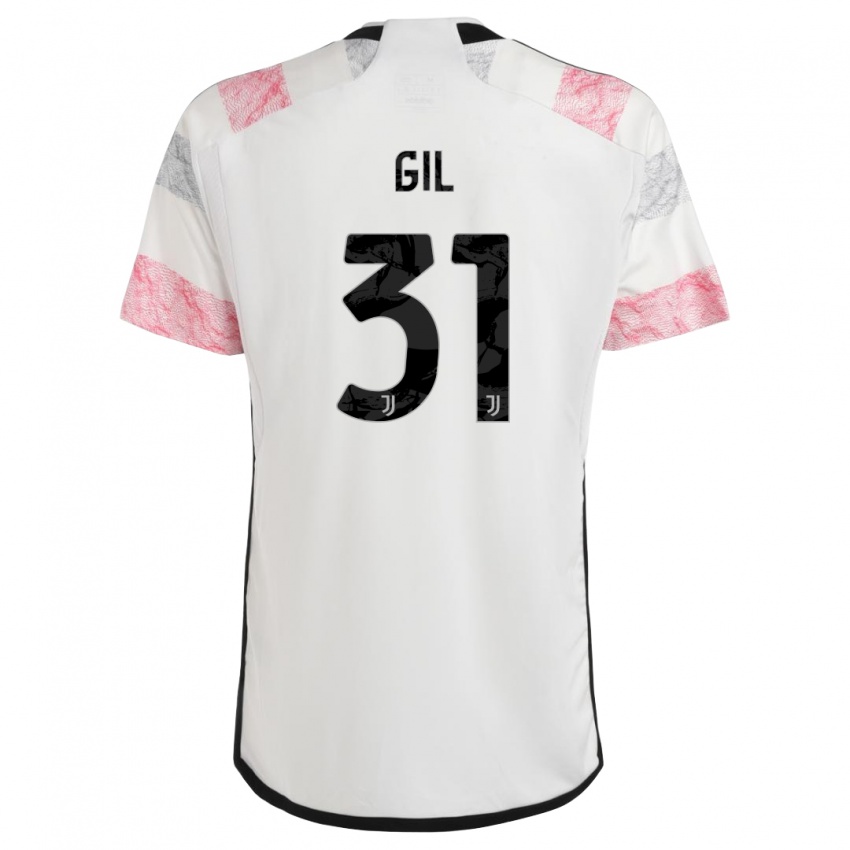 Męski Javier Gil #31 Biały Różowy Wyjazdowa Koszulka 2023/24 Koszulki Klubowe