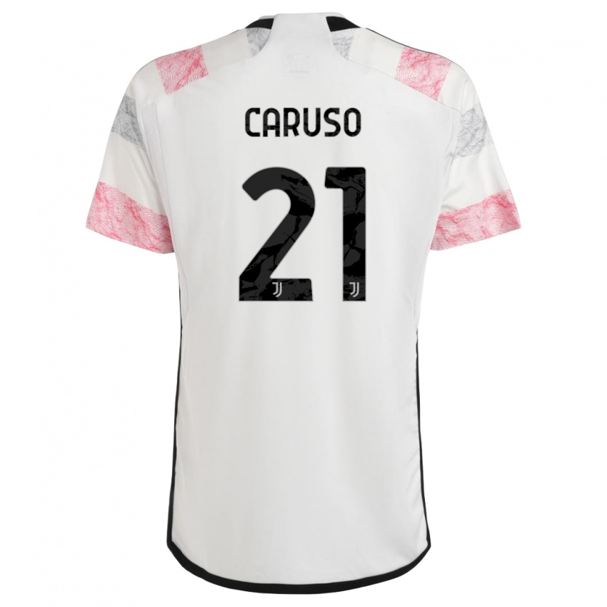 Męski Arianna Caruso #21 Biały Różowy Wyjazdowa Koszulka 2023/24 Koszulki Klubowe