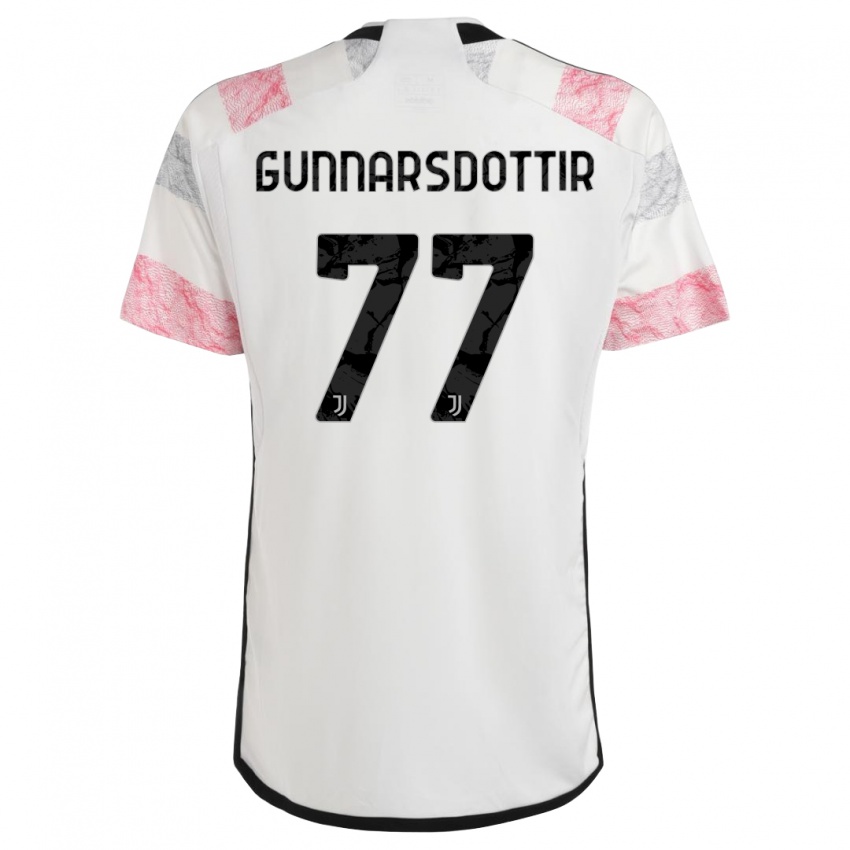 Męski Sara Bjork Gunnarsdottir #77 Biały Różowy Wyjazdowa Koszulka 2023/24 Koszulki Klubowe