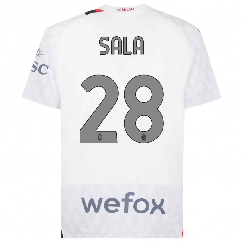 Męski Emanuele Sala #28 Biały Wyjazdowa Koszulka 2023/24 Koszulki Klubowe