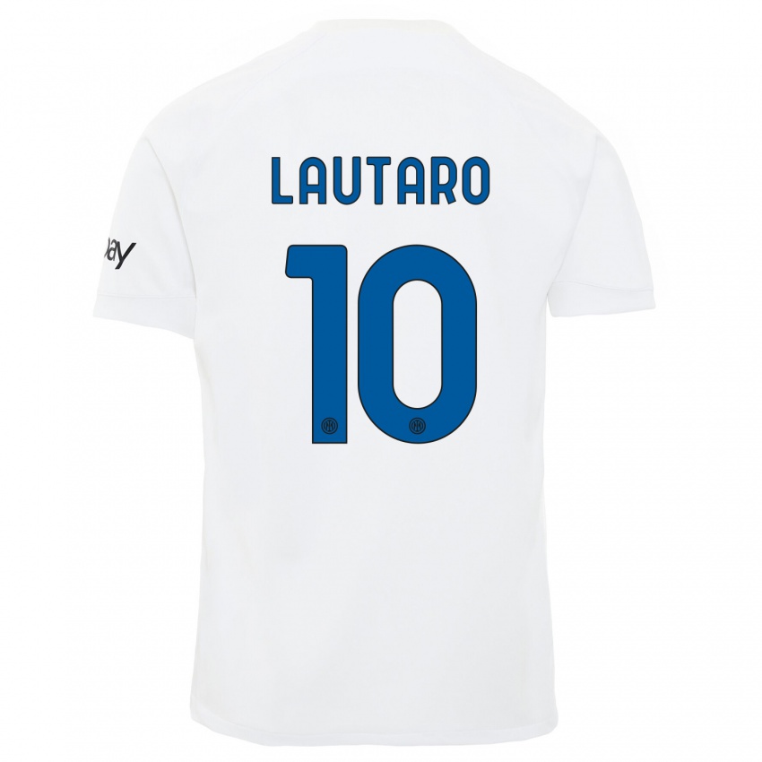 Męski Lautaro Martinez #10 Biały Wyjazdowa Koszulka 2023/24 Koszulki Klubowe