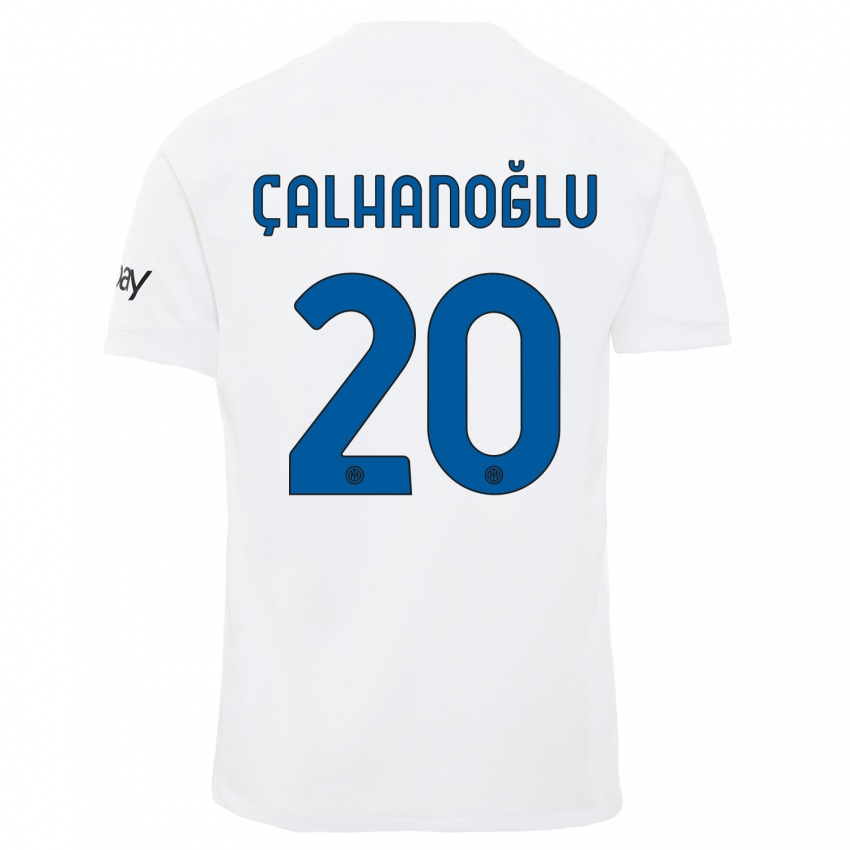 Męski Hakan Calhanoglu #20 Biały Wyjazdowa Koszulka 2023/24 Koszulki Klubowe