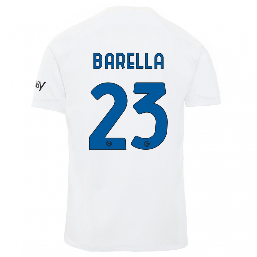 Męski Nicolo Barella #23 Biały Wyjazdowa Koszulka 2023/24 Koszulki Klubowe